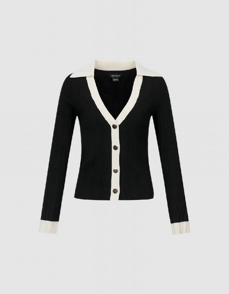 Black Women's Urban Revivo V-Neck Knitted Cardigan | LJO646YM