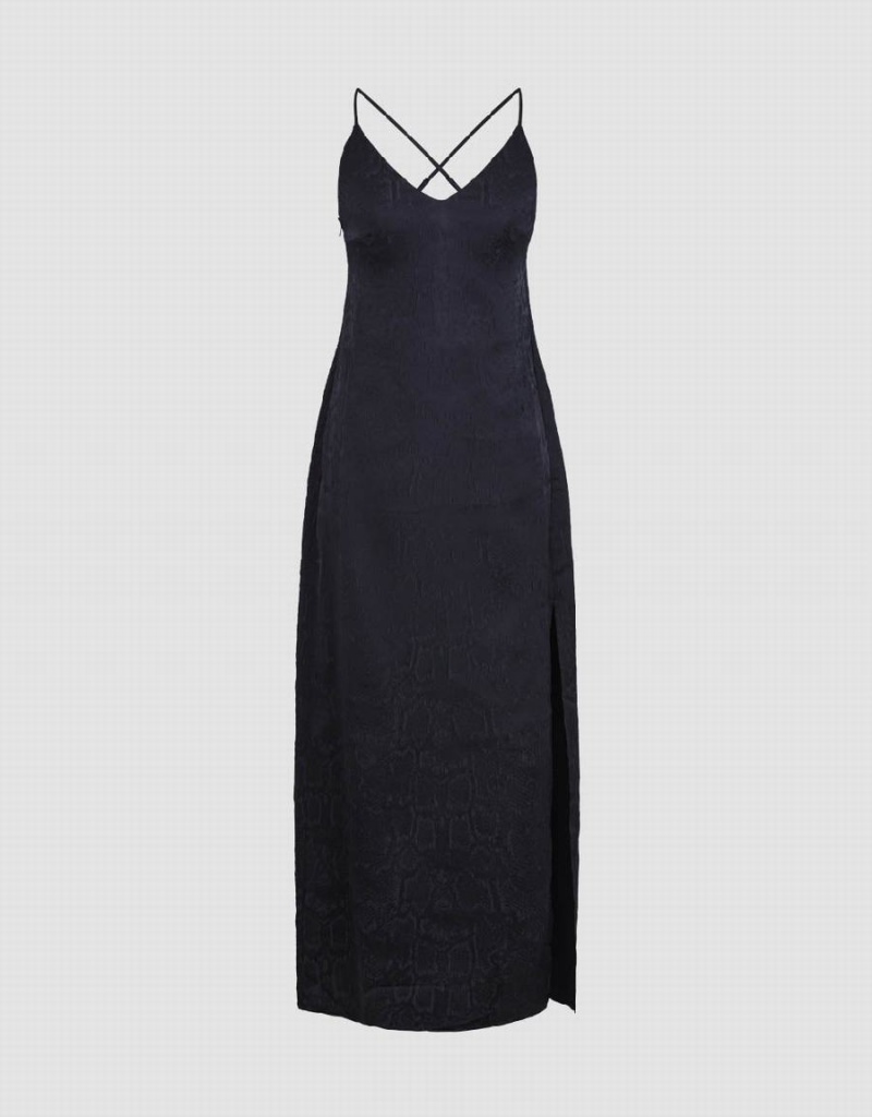 Black Women's Urban Revivo V-Neck Straight Cami Dress | LWP9122VO