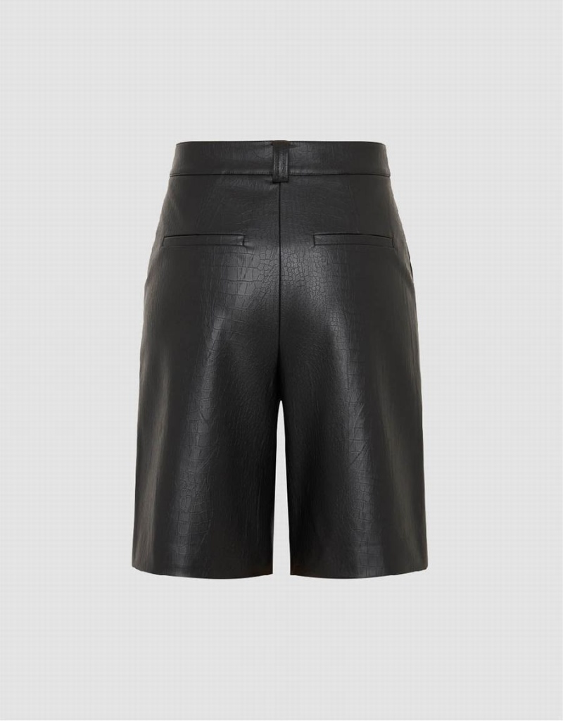 Black Women's Urban Revivo Vegan Leather Straight Shorts | ICL8985OA