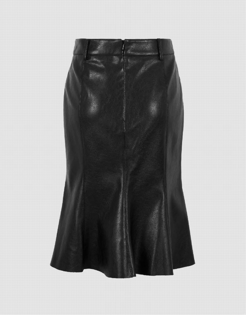 Black Women's Urban Revivo Vegan Leather Mini Fishtail Skirts | UVY613PQ