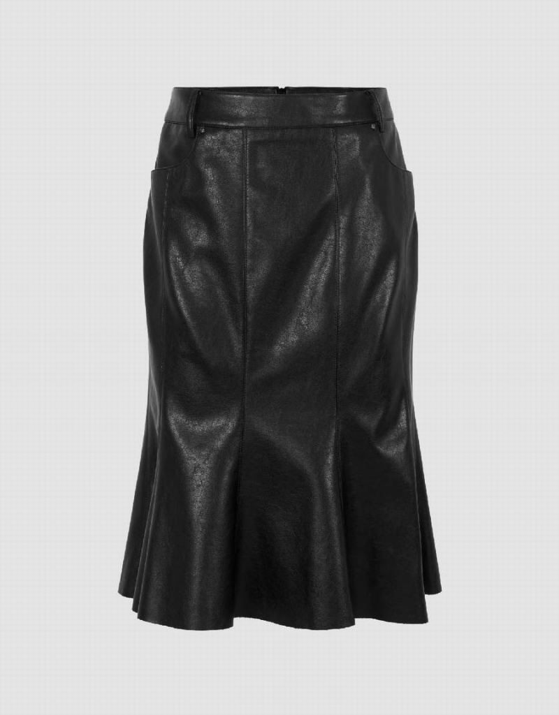 Black Women\'s Urban Revivo Vegan Leather Mini Fishtail Skirts | UVY613PQ