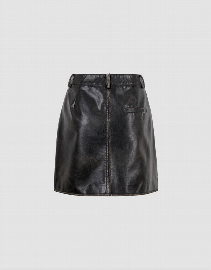 Black Women's Urban Revivo Vegan Leather Mini A-Line Skirts | OIQ4096EW