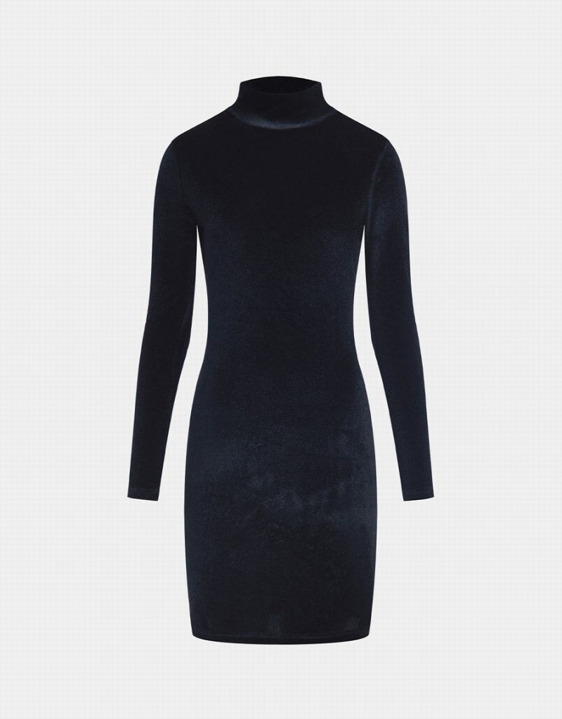 Black Women\'s Urban Revivo Velvet Turtle Neck Bodycon Dress | VRN4659CW