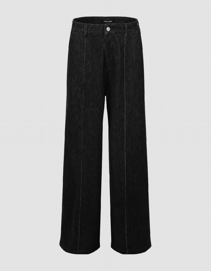 Black Women\'s Urban Revivo Wide-Leg Jeans | UCL269KG