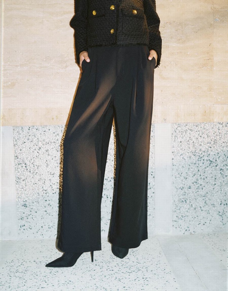 Black Women's Urban Revivo Wide-Leg Pants | ZAP9714PF