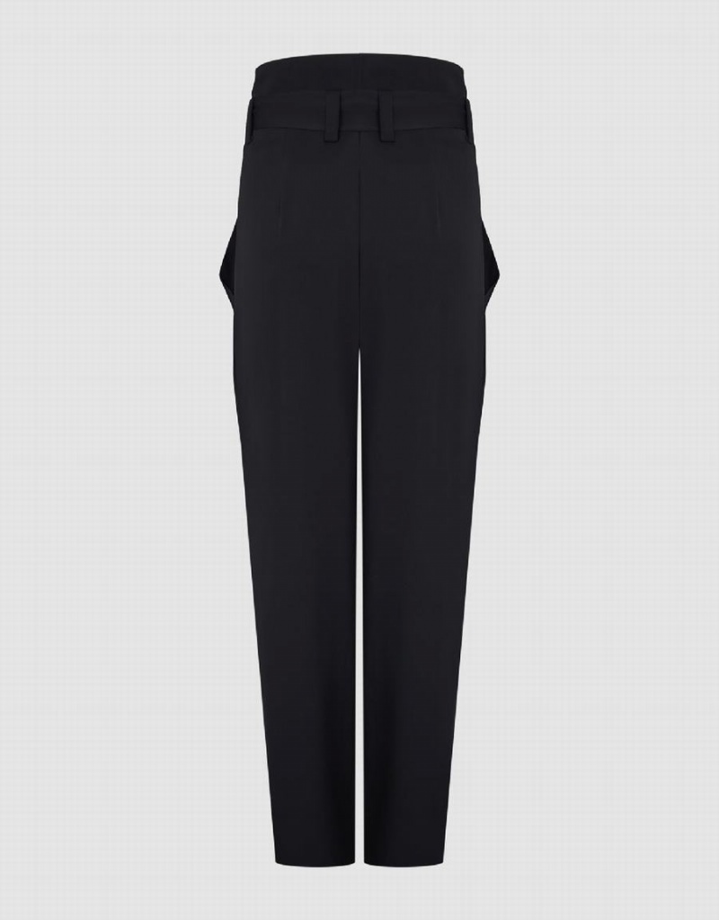 Black Women's Urban Revivo Wide-Leg With Belt Pants | CAK3760KJ