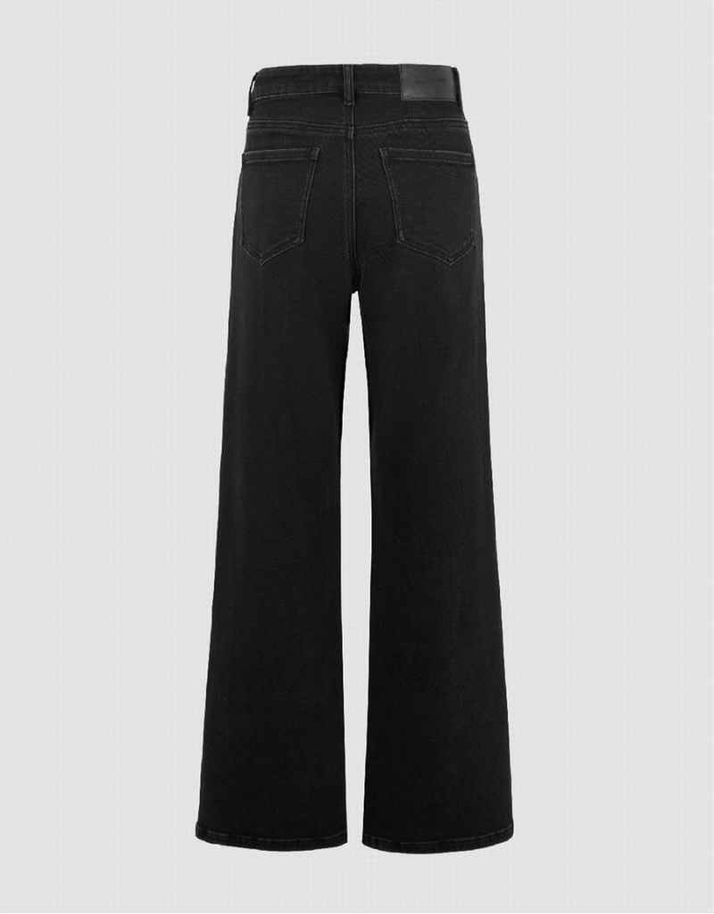 Black Women's Urban Revivo Wide-Leg With Chain Decor Jeans | QBN8389ZX