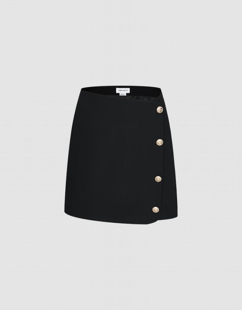 Black Women\'s Urban Revivo Wrap Mini Skirts | PMO2956NG