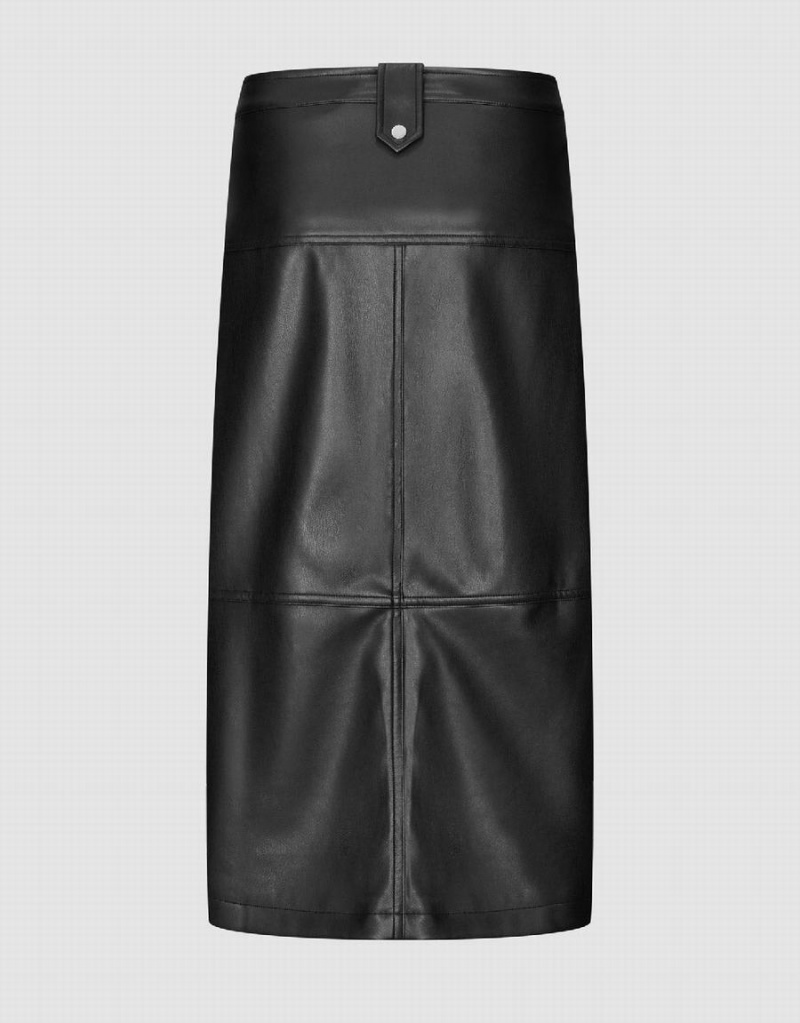 Black Women's Urban Revivo Zip Up Midi Vegan Leather Skirts | UCQ5353ZI