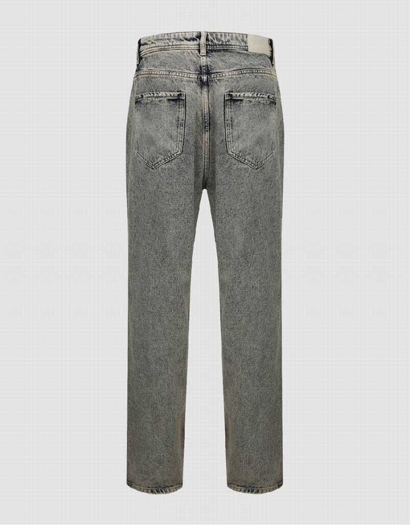 Blue Men's Urban Revivo Aged Straight Jeans | AJE3972NC