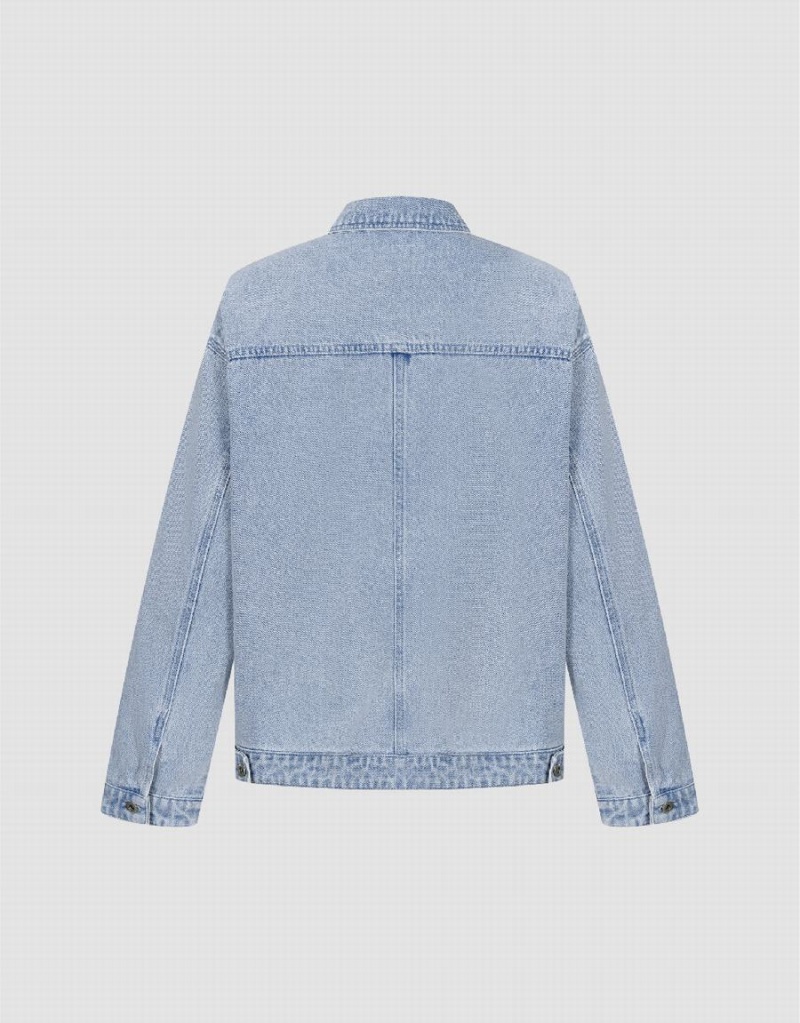 Blue Men's Urban Revivo Button Up Loose Denim Jackets | LFQ320NL