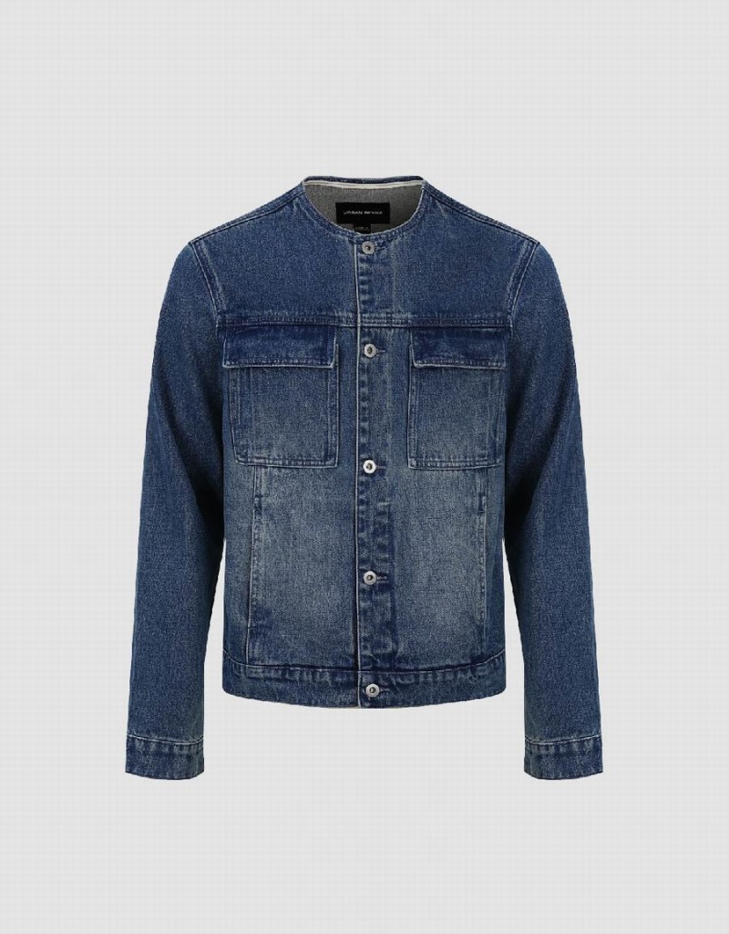 Blue Men's Urban Revivo Crew Neck Denim Jackets | NQO8482LG