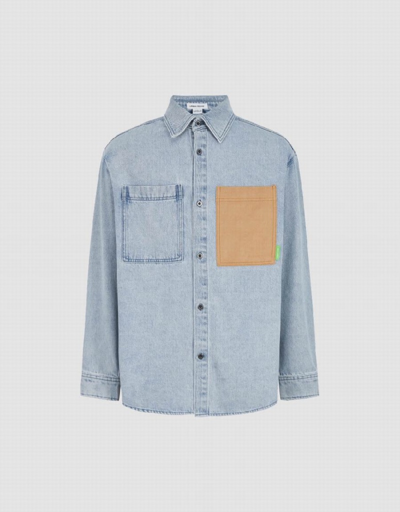 Blue Men's Urban Revivo Loose Denim Shirts | GER9770NW