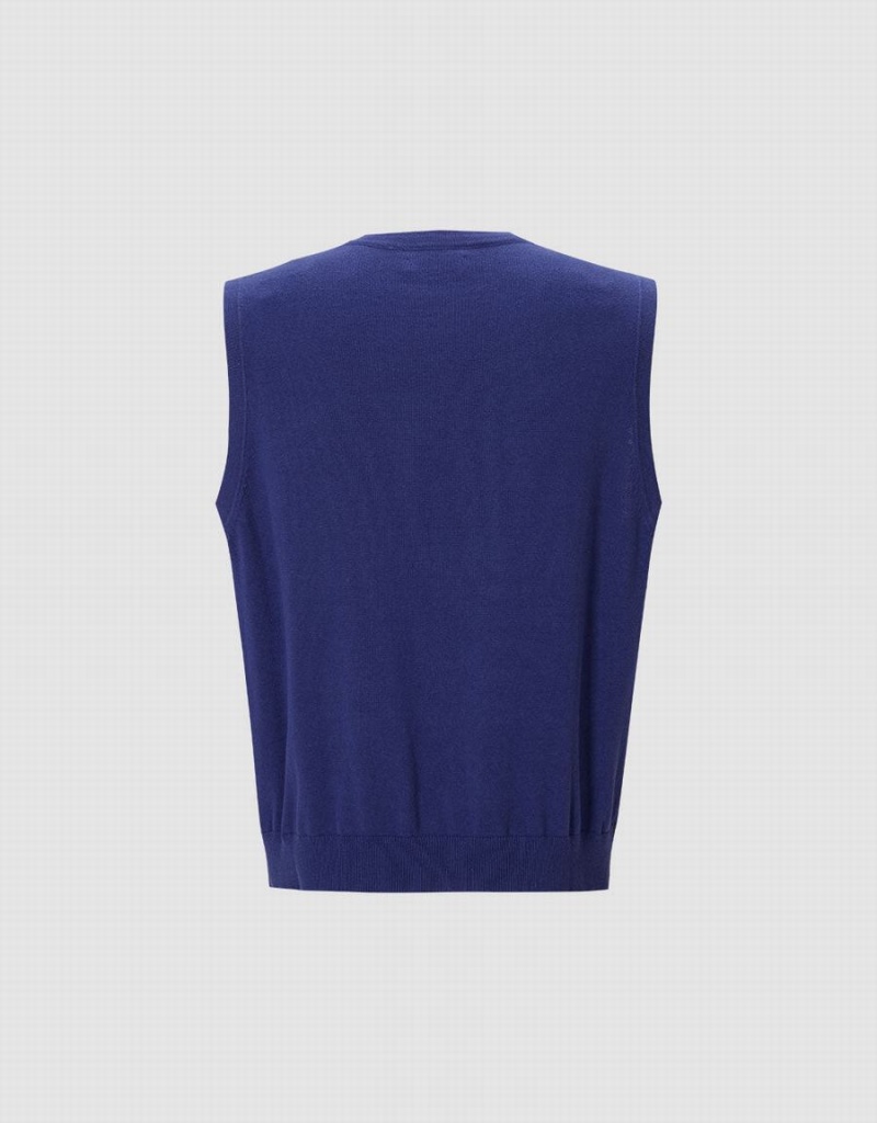 Blue Men's Urban Revivo Plain Sweaters | RAV9769UY