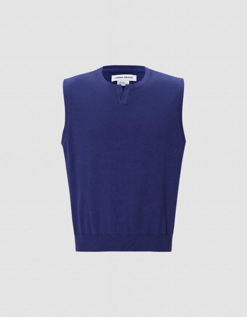 Blue Men\'s Urban Revivo Plain Sweaters | RAV9769UY