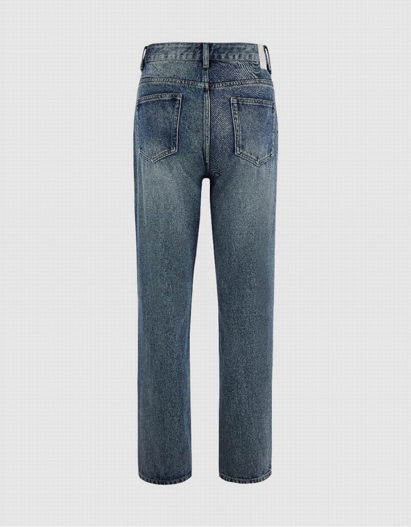 Blue Men's Urban Revivo Straight Jeans | ADC178NT