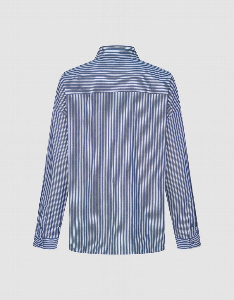 Blue Men's Urban Revivo Striped Oversized Shirts | IBT449TL