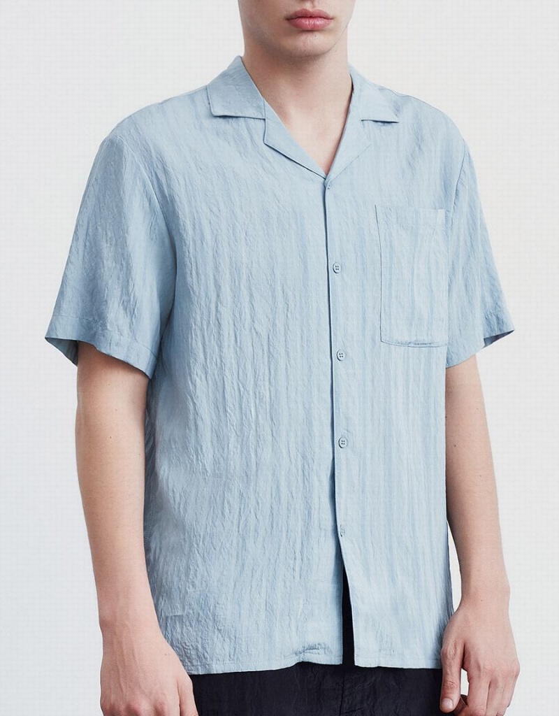 Blue Men's Urban Revivo Striped Short Sleeve Shirts | ZCN4722YC