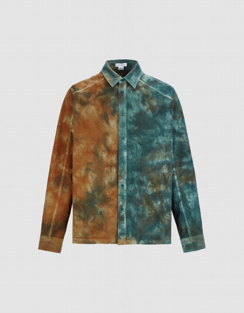 Blue Orange Men's Urban Revivo Two Toned Printed Loose Shirts | OLP4697DO