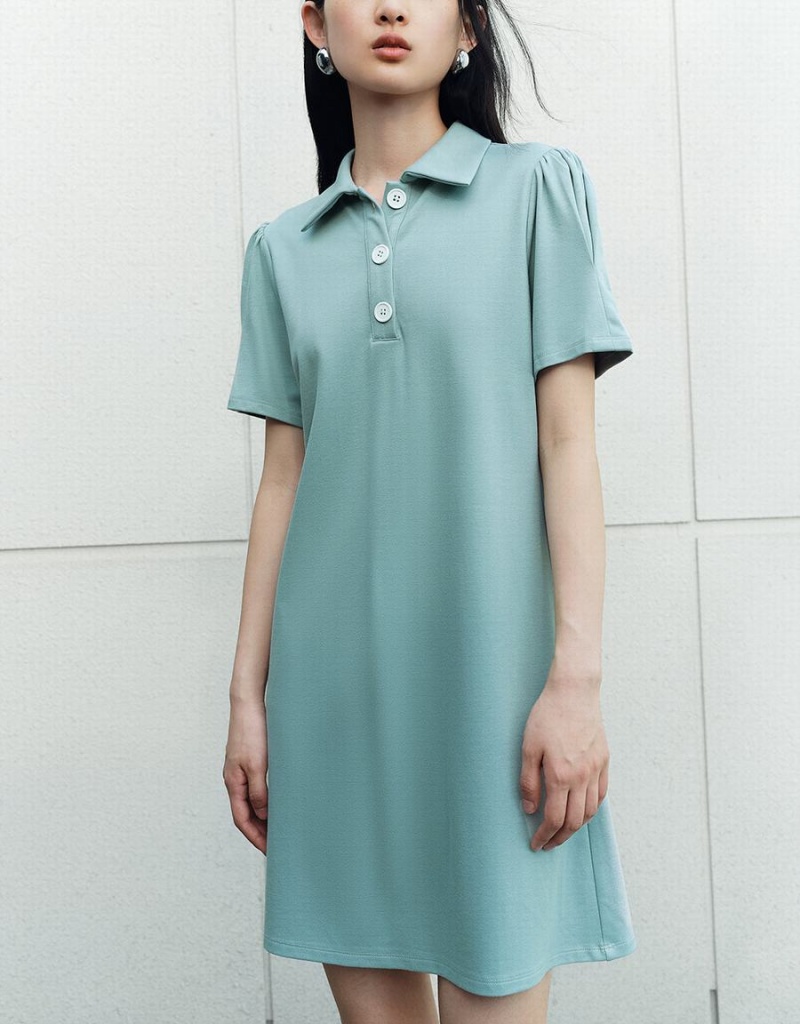 Blue Women's Urban Revivo Button Half Placket Straight Dress | XHA7158TR