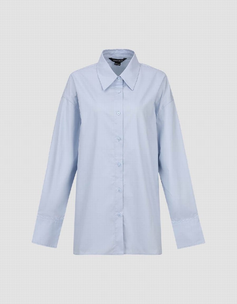 Blue Women's Urban Revivo Button Up Straight Shirts | GFE2139VH