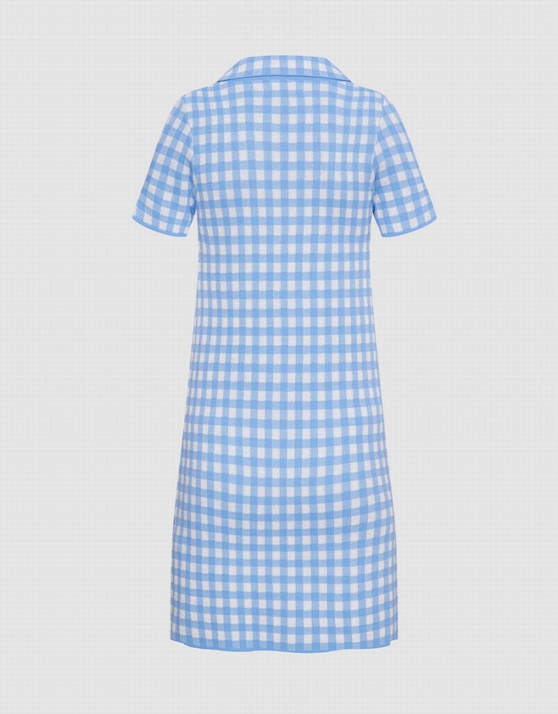 Blue Women's Urban Revivo Checkered Knitted Mini Checkered Dress | XTN8829RB