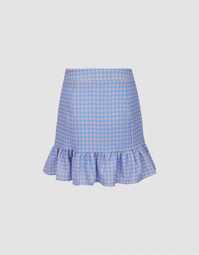 Blue Women's Urban Revivo Checkered Mini A-Line Checkered Skirts | ZZN4677JU