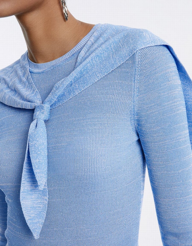 Blue Women's Urban Revivo Combination Tie Front Knitted Top Cardigan | IBO6941CU