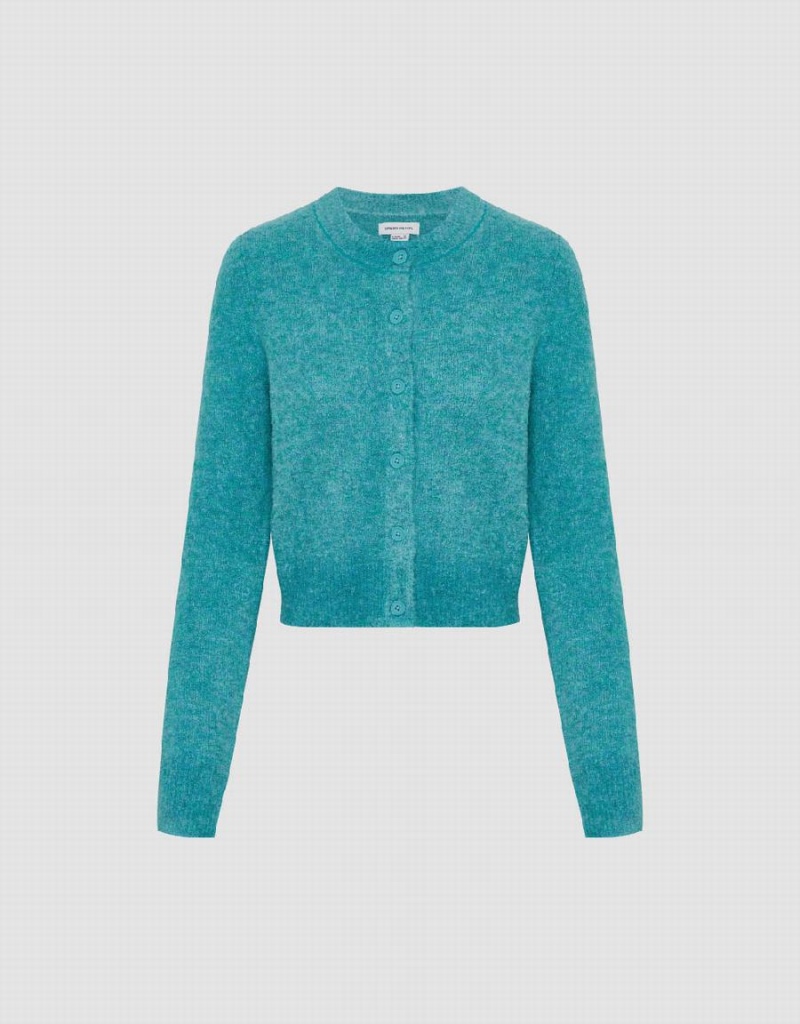 Blue Women's Urban Revivo Crew Neck Knitted Cardigan | BLY998CQ