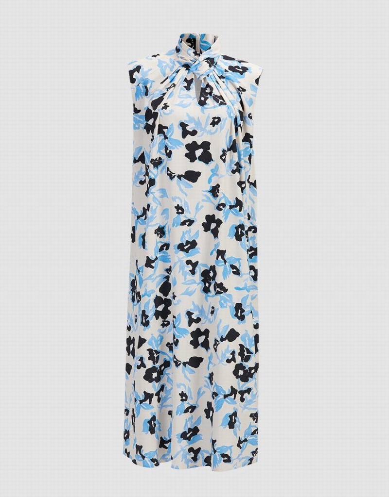 Blue Women\'s Urban Revivo Cut Out Floral Print Sleeveless Dress | BZH4861UU