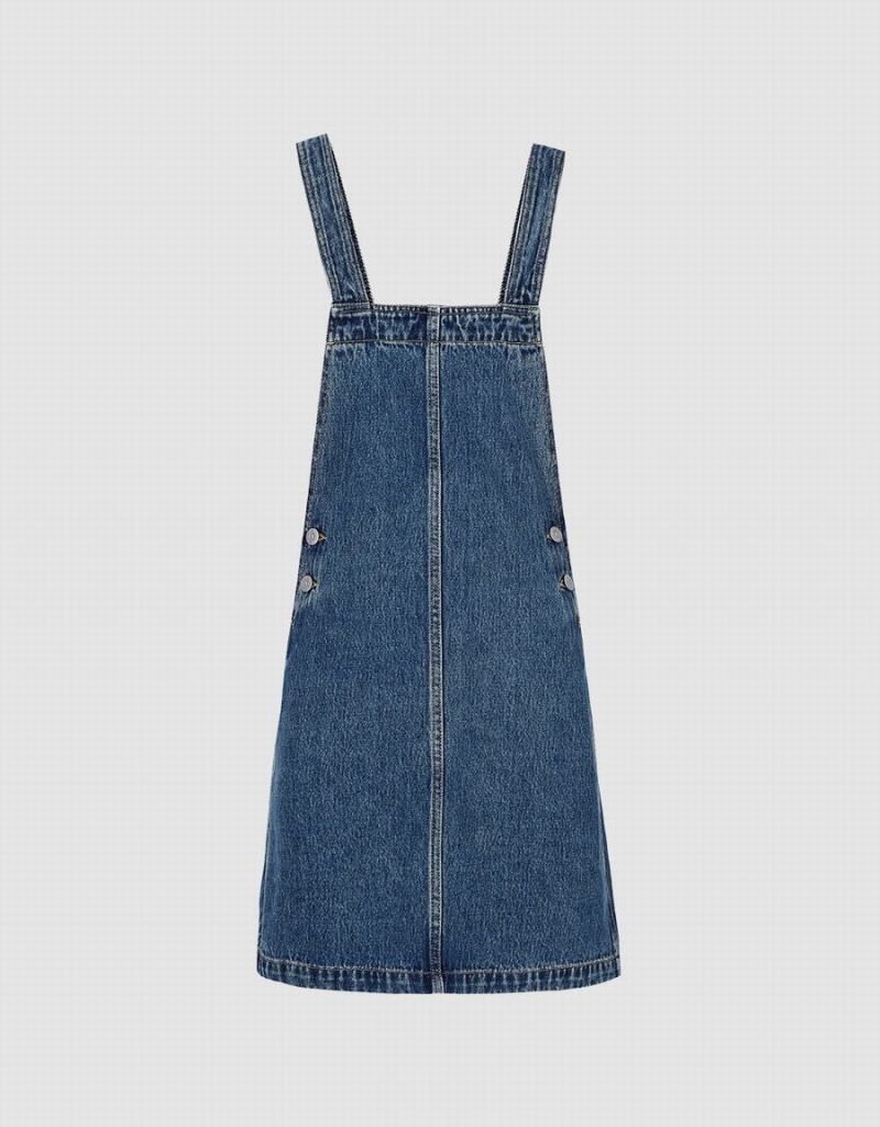 Blue Women\'s Urban Revivo Denim Pinafore Dress | DVD5549RS