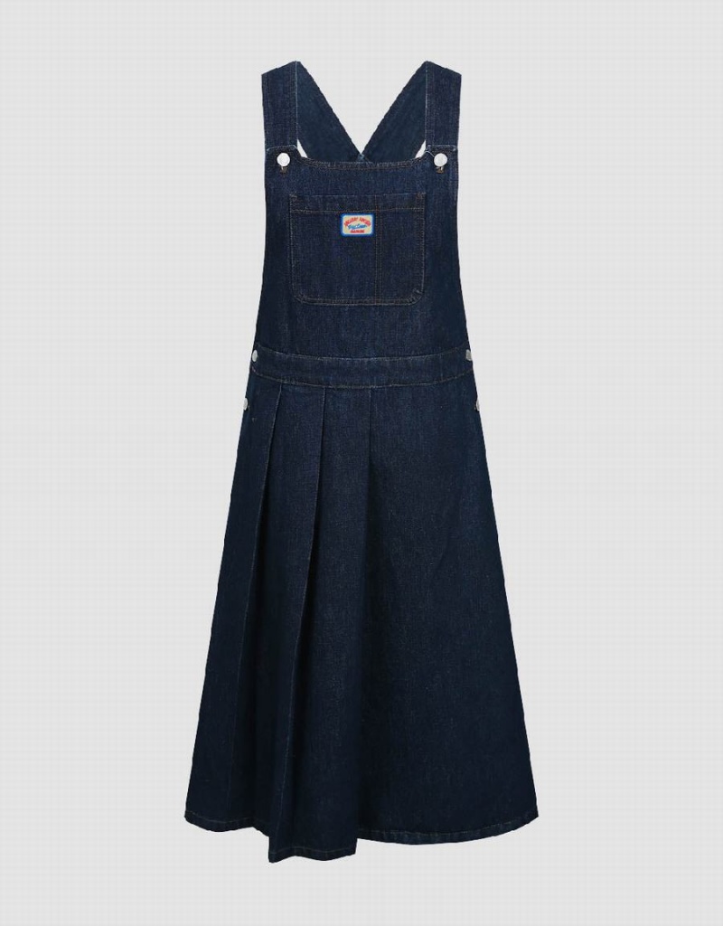 Blue Women's Urban Revivo Denim Pinafore Dress | DUB251KG