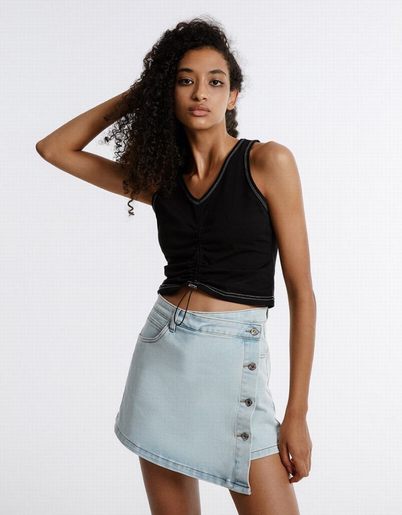 Blue Women's Urban Revivo Denim Wrap Skirts | IQJ9492RE