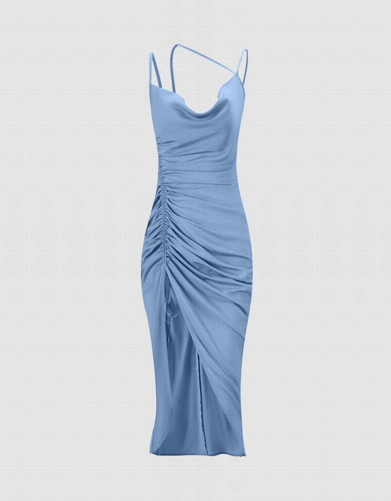 Blue Women's Urban Revivo Draped Midi Dress | ZJE249XT