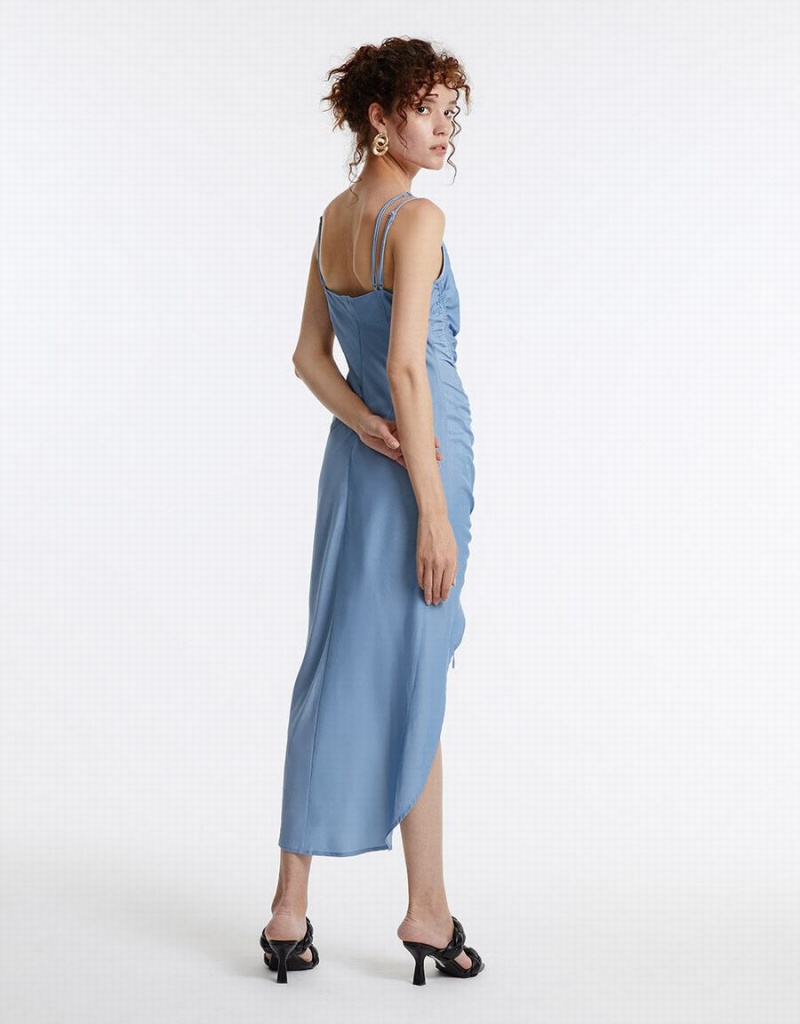 Blue Women's Urban Revivo Draped Midi Dress | ZJE249XT