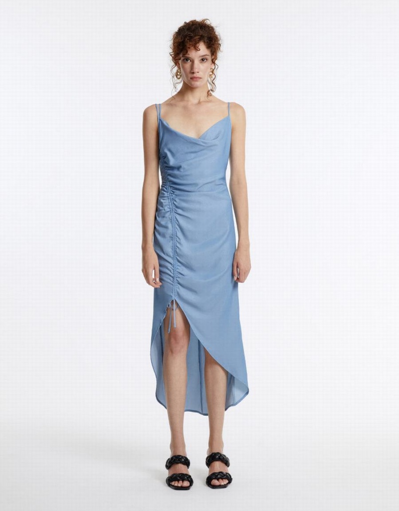 Blue Women\'s Urban Revivo Draped Midi Dress | ZJE249XT