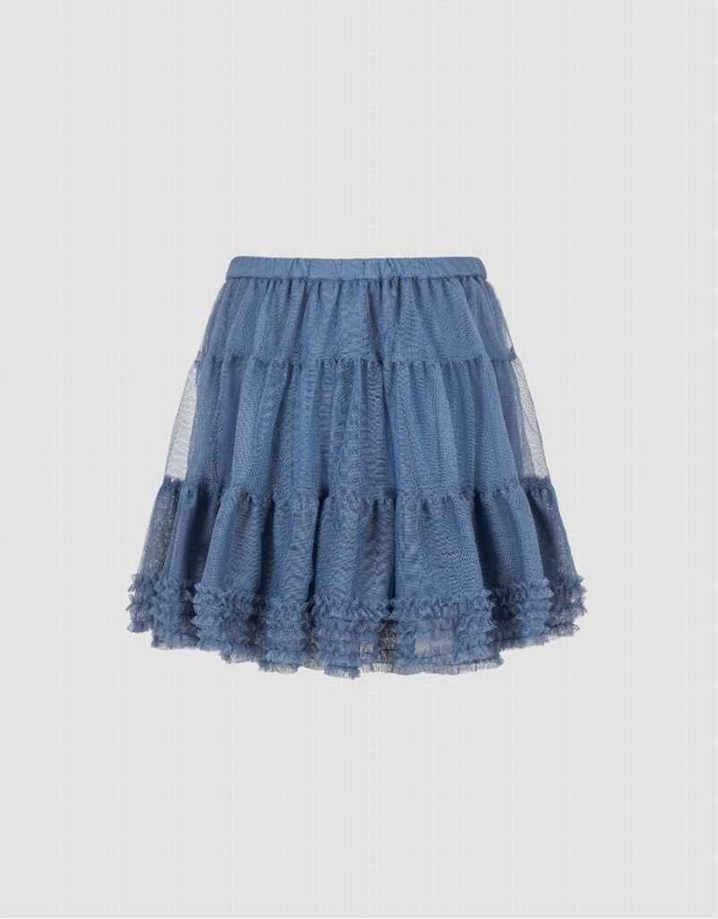 Blue Women's Urban Revivo Elastic Waist Mini A-Line Skirts | UKZ532VE