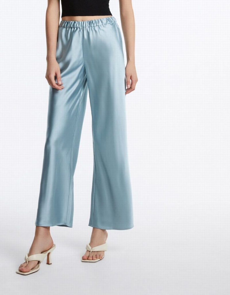 Blue Women's Urban Revivo Elastic Waist Wide Leg Pants | COY91100XG