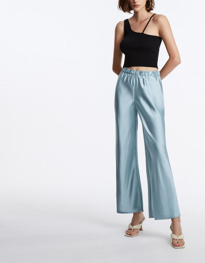 Blue Women's Urban Revivo Elastic Waist Wide Leg Pants | COY91100XG