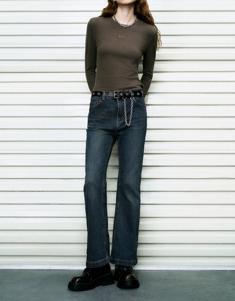 Blue Women's Urban Revivo Flare With Belt Jeans | TKF548SE