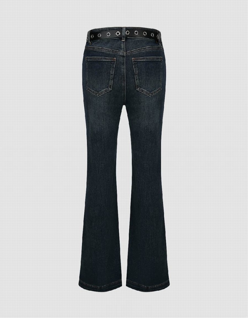 Blue Women's Urban Revivo Flare With Belt Jeans | TKF548SE