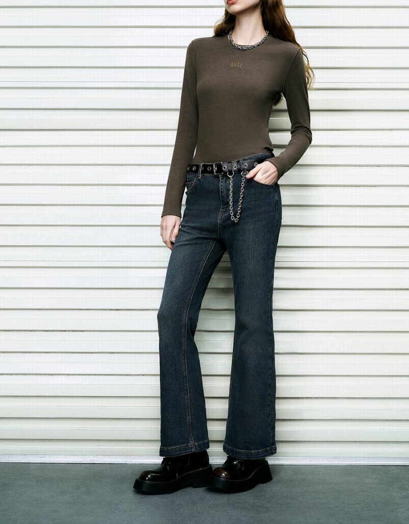 Blue Women's Urban Revivo Flare With Belt Jeans | TKF548SE