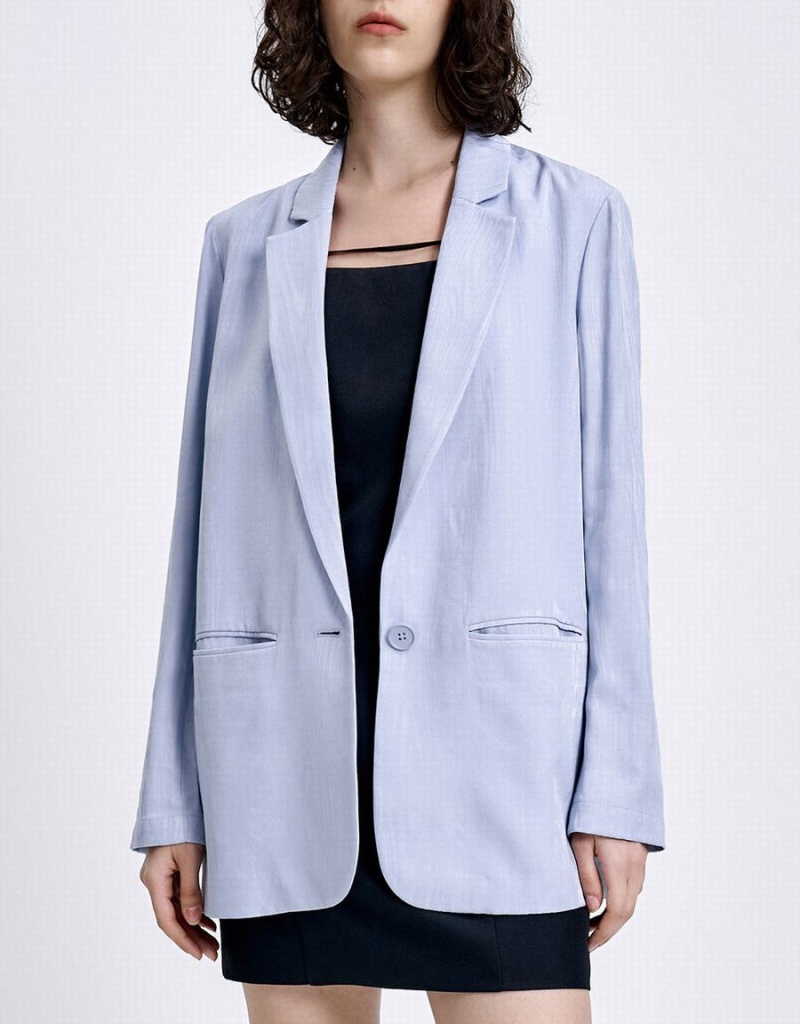 Blue Women's Urban Revivo Floral Jacquard Single Breasted Blazers | TGY5034DJ