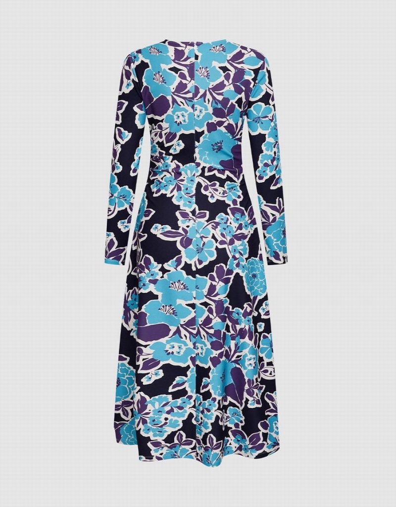 Blue Women's Urban Revivo Floral Print Knit Dress | AGP4715WP