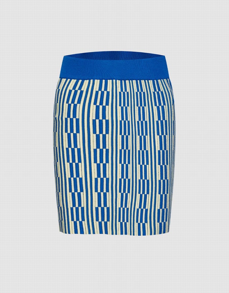 Blue Women\'s Urban Revivo Geo Pattern Knit Skirts | XFF5368SV