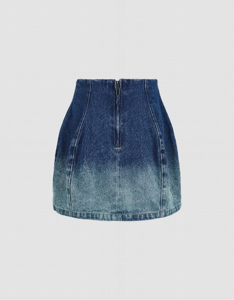 Blue Women's Urban Revivo Gradient Mini A-Line Denim Skirts | IHW5493BU