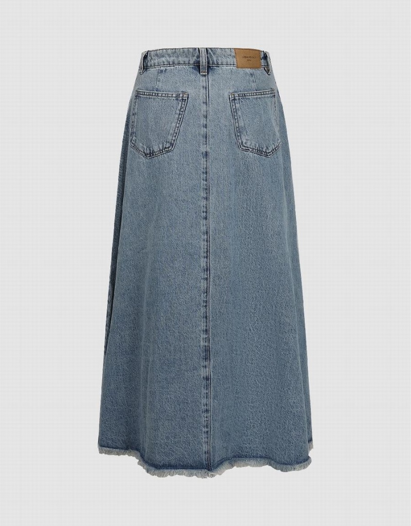 Blue Women's Urban Revivo Midi A-Line Denim Skirts | PHH771UU