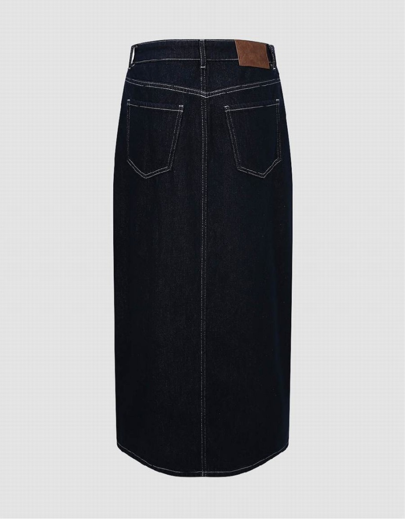 Blue Women's Urban Revivo Midi Straight Denim Skirts | CAW33100GL