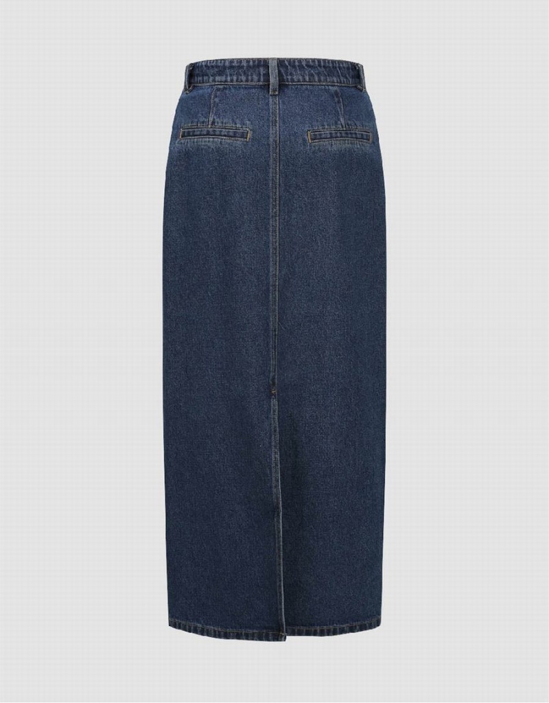 Blue Women's Urban Revivo Midi Straight Denim Skirts | UDW835WA