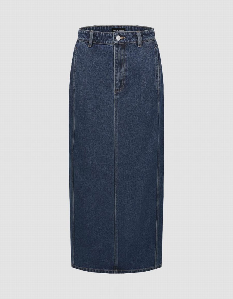 Blue Women\'s Urban Revivo Midi Straight Denim Skirts | UDW835WA